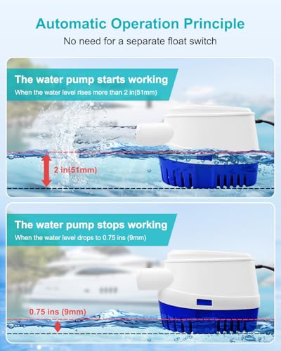 1200 GPH Automatic Bilge Pump for Boat with 3-Way Switch Panel - 12V, Saltwater Resistant