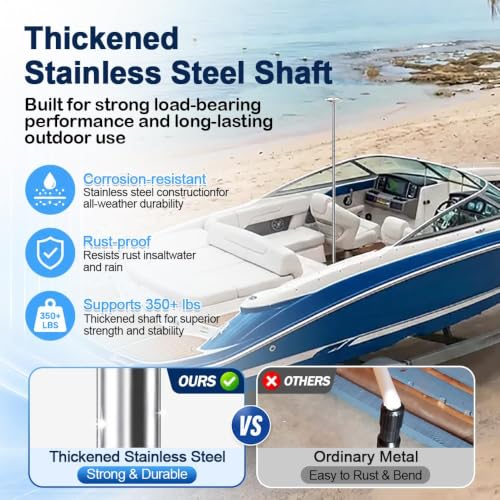 2 Pack Stainless Steel Boat Cover Support Poles with Adjustable Heights & Stable Metal Bases