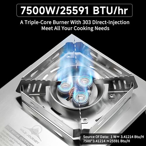 CAMPJOURNEY Large Silver Portable Foldable Camping Stove with Windproof Gas Burner