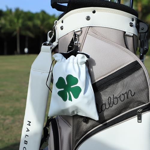 Leather Golf Valuables Pouch with Drawstrings - White - Men Women