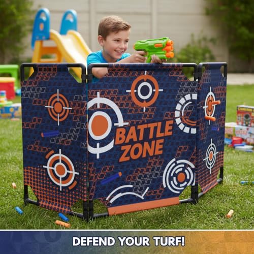 SINCOLINE Blue Foldable Tactical Bunker & Foam Blaster Target 59x34” for Laser Tag Water Gun Birthday Kids Play