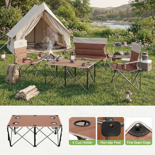 Moca 4-Piece Camping Chair Set of 3 Heavy-Duty Outdoor Folding Chairs with Cup Holders & Carry Bag