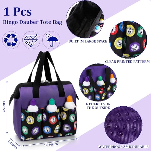 Bingo Bag with 6 Pockets and 2.2 oz Daubers - Purple - 1 Set