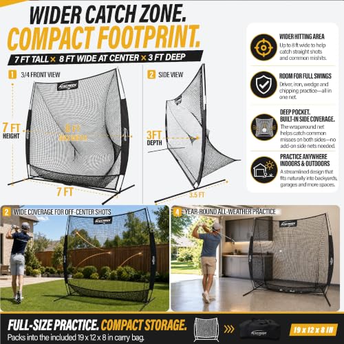 8x7 ft Heavy Duty Portable Golf Practice Net for Backyard & Indoor Training