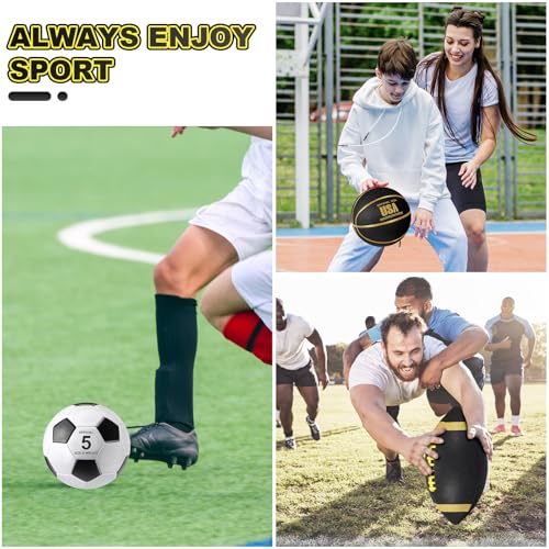 Sratte 6-Piece Sports Ball Set - Official Size Football Basketball Soccer Black Gold