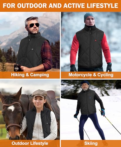 Large Black FERNIDA Heated Vest for Men & Women with Battery Pack, 8 Heating Zones