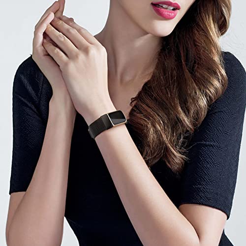 Black Metal Fitbit Charge 6 Band with Mesh Loop Magnetic Clasp - Women Men