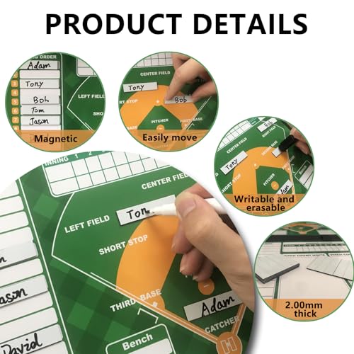 60 Pcs Magnetic Baseball Lineup Labels for Whiteboards & Refridgerators