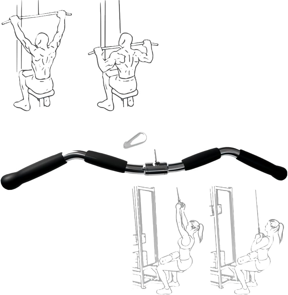qibylift Barbell Multi-Exerciser Cable Attachment For Cable Machines, Lat Pull Down Bar Cable Machine Attachments, Tricep Press Down Bar, Revolving Straight Curl Pulldown Bar with Rotating & Rubber Handle Grips