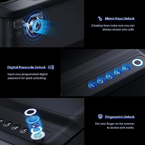 ONNAIS Biometric Pistol Safe with Fingerprint & Digital Lock – Portable Gun Storage for Home & Travel