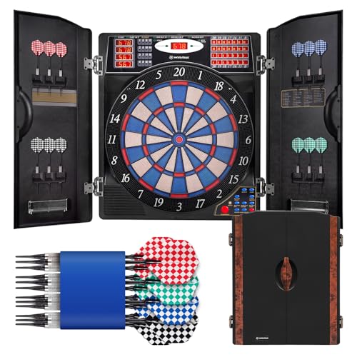 Electronic Dart Board Cabinet Set with Woodgrain Finish - Black