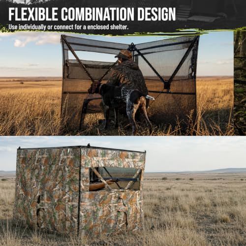 HUNTSEN 4-Panel See-Through Hunting Blind for Turkey - Portable Camouflage Ground Shelter with Silent Windows & Carrying Bag - 2-4 Person