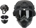 Airsoft Tactical Helmet with Detachable Anti Fog Airsoft Goggles, Tactical Full Face Protection, with Ear Protection, Front NVG Installation, and Side Rails