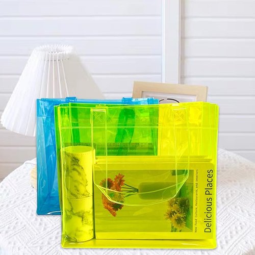 1pcs Waterproof Large Transparent Pvc Shopping Clear Tote Bag with Handles Beach Bags for Work Beach Sports
