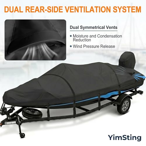 1200D Waterproof Boat Cover 16-18.5 ft with Metal Buckles - Pure Black