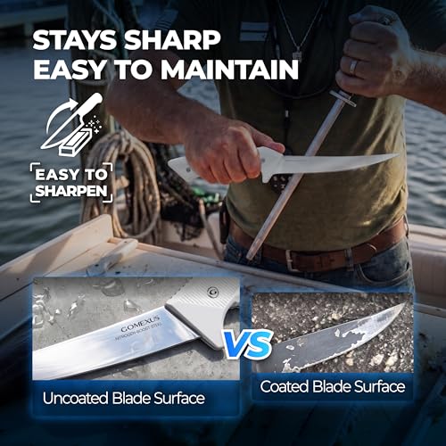 GOMEXUS 7-Inch Fillet Knife - Razor Sharp Boning Knife for Fish - Saltwater & Freshwater Fishing - Ultra Elastic Steel & Non-Slip G10 Handle