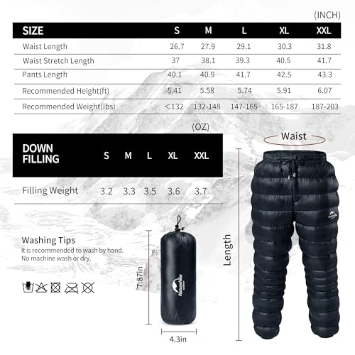Men's & Women's Winter Down Pants - 800FP Windproof Puffy Hiking Pants