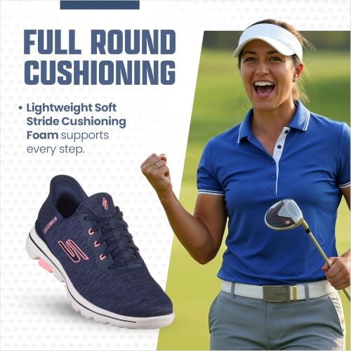 Golf Shoes Women Slip-On Spikeless Water-Resistant Skechers GO WALK 5 Navy Pink