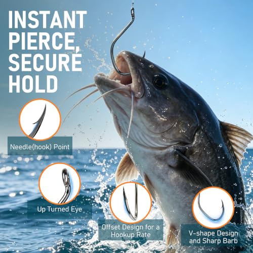 50PCS 4/0 Offset Catfishing Hooks for Flathead and Trophy Fish