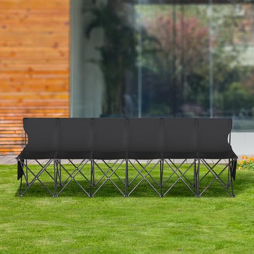 VEVOR Black 6-Seat Portable Folding Sports Bench with Backrest & Carry Bag