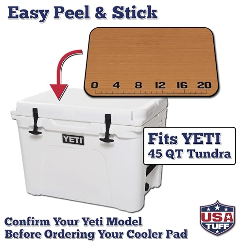 SeaDek EVA Cooler Pad for Yeti Tundra 45 - Peel & Stick Non-Slip Comfort Mat with Fish Ruler - Mocha-Black