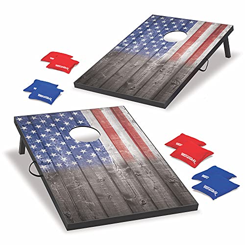 Wild Sports Stars & Stripes Cornhole Board Set with American Flag Fade Design, 2 Boards & 8 Bean Bags