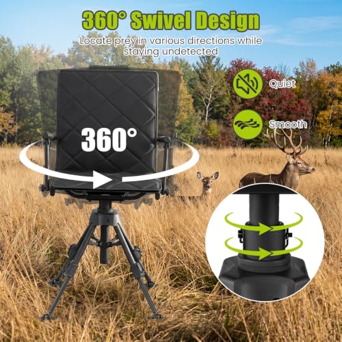 Swivel Hunting Chair with Padded Seat and 360° Rotation - Black