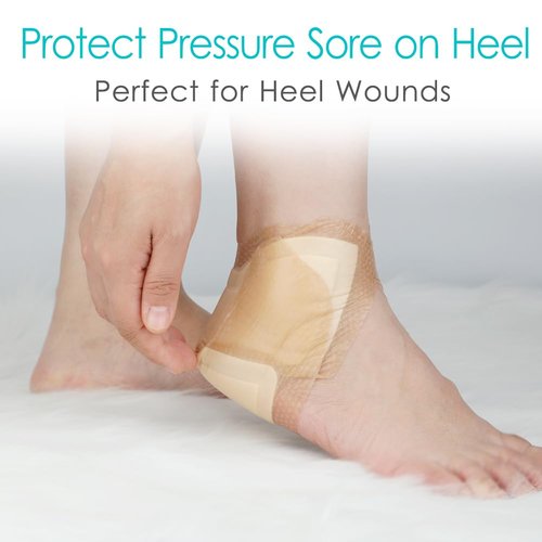 Silicone Heel Bordered Foam Dressing Waterproof Absorbent Wounds Bandages Pressure Sore Adhesive Border Protector for Cracked Heels/Ankle/Elbow Bedsore Ulcer 8"x8" Pack of 2