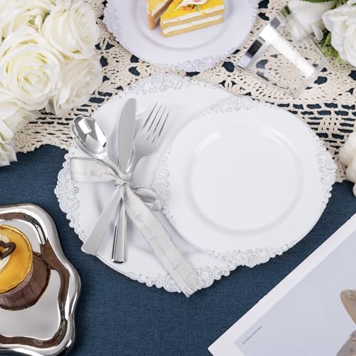 Silver Plastic Dinnerware Set for 100 Guests – Includes Plates, Cups & Utensils - Variation of THIS listing