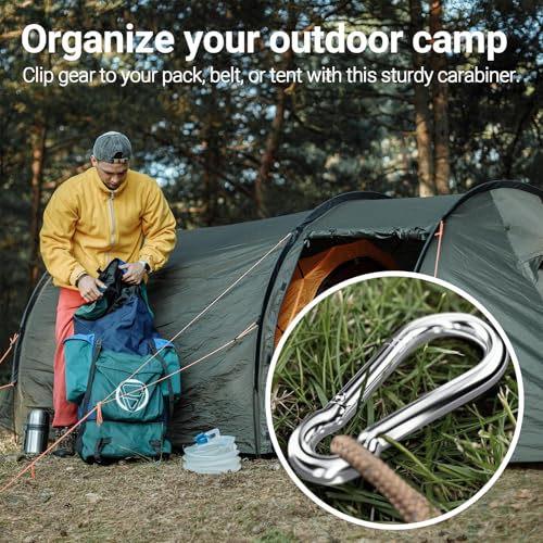 Silver Stainless Steel Carabiner Spring Snap Hook 3.15 Inch Heavy Duty Clips - Set of 4