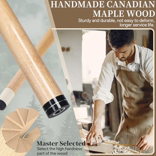 Kmise Canadian Maple Pool Cue Set - 8A Low Deflection 58-Inch Billiard Sticks, Set of 5