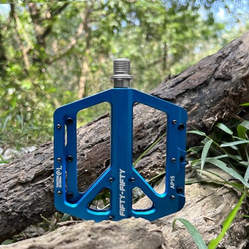 FIFTY-FIFTY Blue Mountain Bike Pedals Aluminum Flat Non-Slip Durable