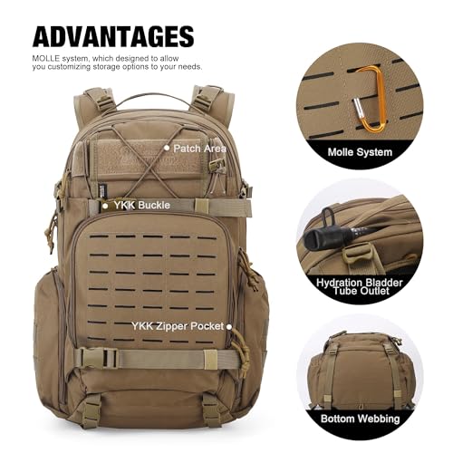 Mardingtop 35L Khaki Tactical Military Backpack with Cordura for Hiking & Camping