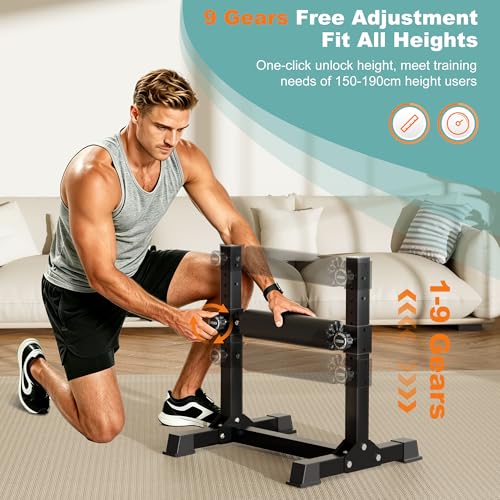TRAKMAXI Adjustable Black Bulgarian Split Squat Stand with 9 Levels, 350lb Capacity Home Gym Equipment