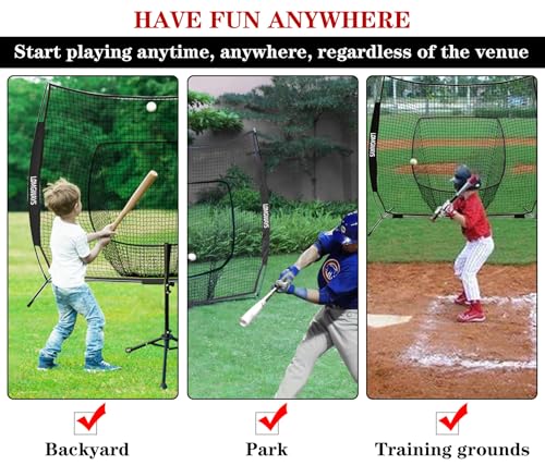8ft Baseball & Softball Practice Net with Steel Frame - Portable Batting Hitting Pitching Net, Black