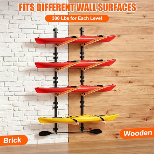 ElaraBerry 4-Tier Foldable Kayak Wall Storage Rack - Heavy Duty Garage Organizer