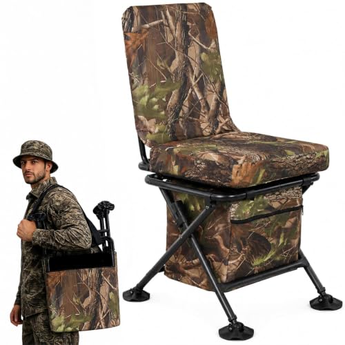 FUNHORUN Camouflage Hunting Chair with 360° Swivel & Storage Bag - Stable & Portable Seat for Hunting