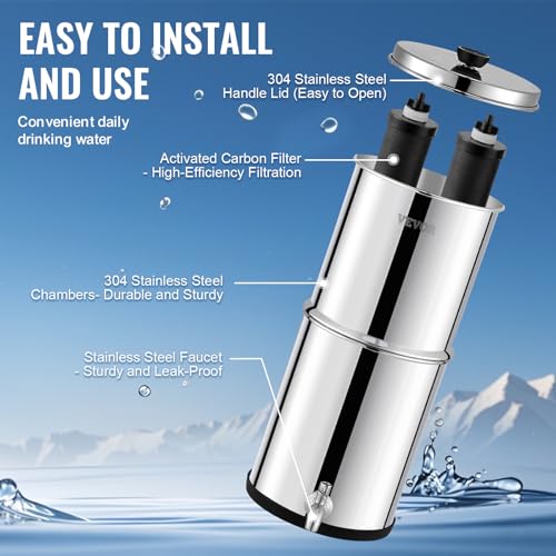 VEVOR 2.25G Stainless Steel Gravity Water Filter System Non-Visible Water Level