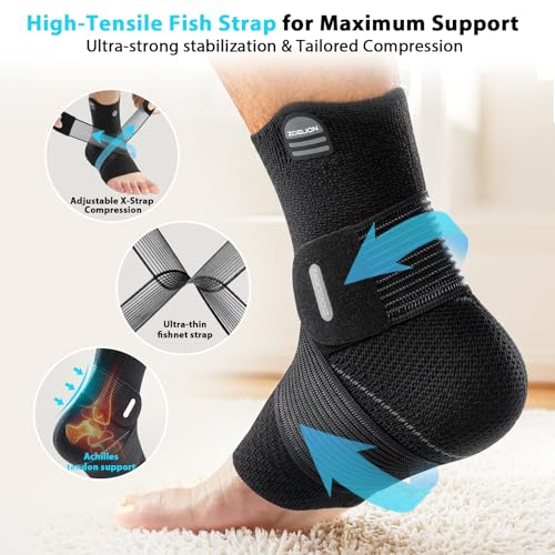 Ankle Support Brace with Removable Fishnet Strap - Black, M