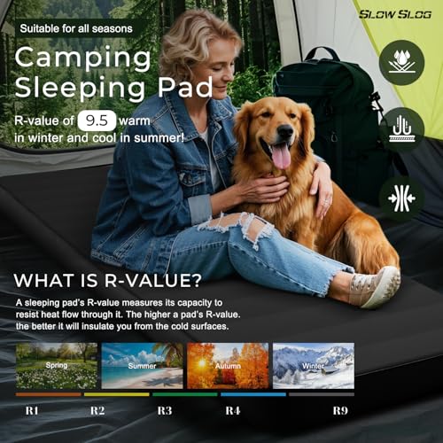 Widened Self-Inflating Camping Sleeping Pad 4in Foam Support with Pump Sack - Black