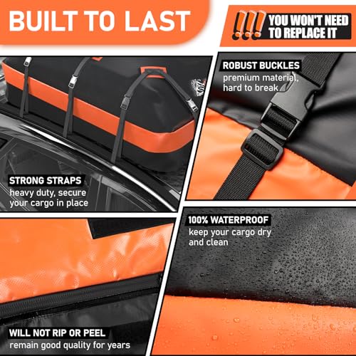 Asinking 15 Cu Ft Waterproof Car Roof Cargo Bag with Security Lock & Accessories