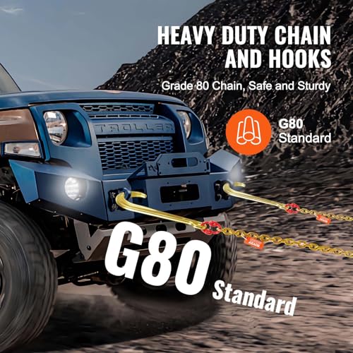 VEVOR 5/16 Inch x 6 FT G80 Heavy Duty Tow Chain with J Hook & Clusters
