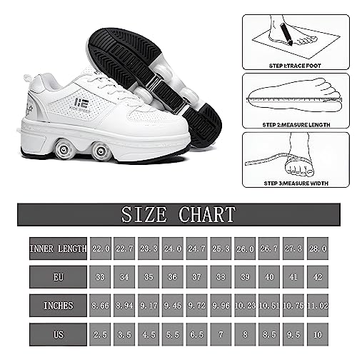 Pairobin 2-in-1 Roller Skates Shoes for Girls & Boys, White, Size 3.5