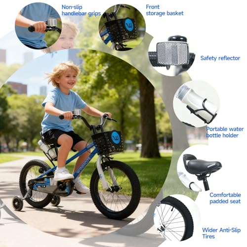 WinHope Kids Bike 12 Inch Blue with Light-Up Training Wheels for Boys & Girls