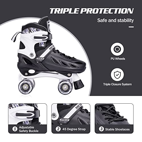 Kids & Adults Roller Skates Black XLarge - Youth & Adult Size 7-10 Men / 8-11 Women