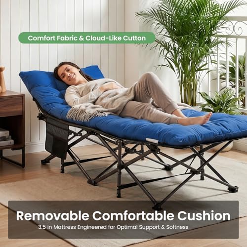 OLIXIS Foldable Camping Cot with Pad - Heavy-Duty Portable Bed, Modern Blue