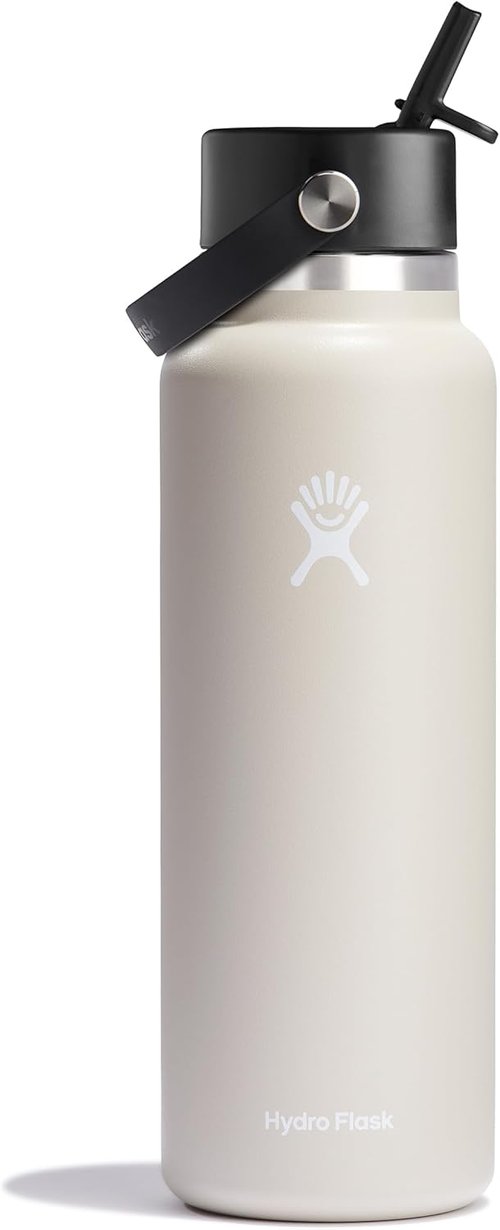 Hydro Flask Water Bottle - Insulated Stainless Steel with Wide Straw Lid - 40 Oz Oat Tan, Leakproof Design