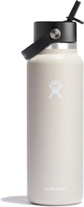 Hydro Flask Water Bottle - Insulated Stainless Steel with Wide Straw Lid - 40 Oz Oat Tan, Leakproof Design