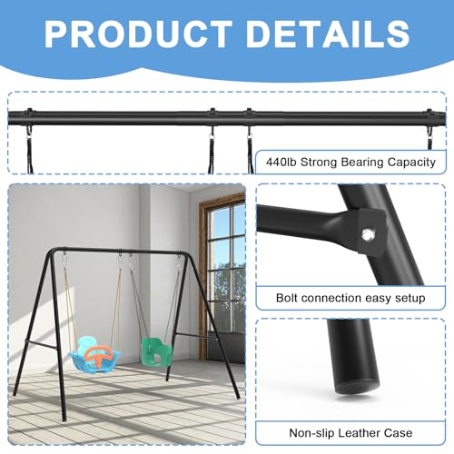 Semoprus Heavy Duty 2-Seat A-Frame Swing Stand 440lb Capacity with Ground Stakes