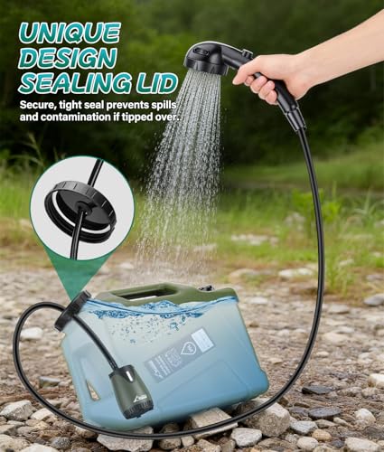 Portable Camping Shower Kit with 5-Gallon Water Jug, Rechargeable 6000mAh Pump & 5-Mode Spray Head